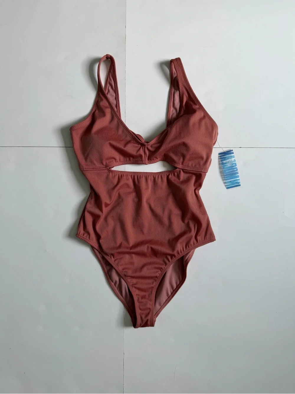 Ribbed Cutout One-Piece Swimsuit - Dusty Rose